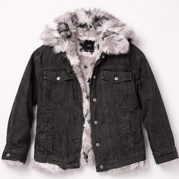 BDG REVOLVE Gray white faux fur button up denim, jean jacket size Small - Med - Picture 5 of 10